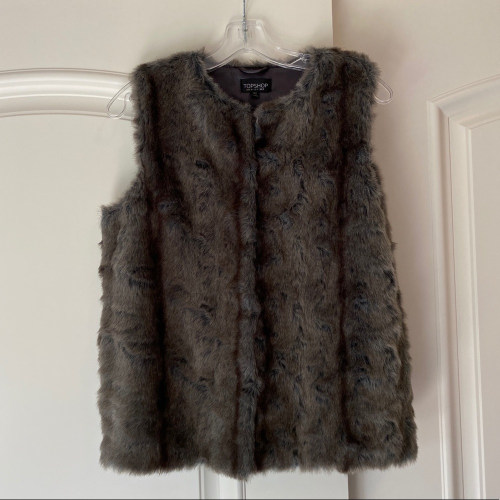 Topshop Fur Vest Grey and Navy Trendy